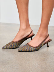 TWEED POINTED TOE SLINGBACK HEELS