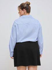 Collar Striped Two Tone Patchy Mini Shirt Dress Curve & Plus