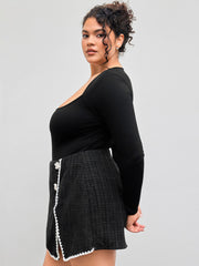 Square Neck Solid Long Sleeve Bodysuit Curve & Plus