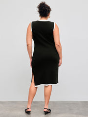 Knit V-neck Contrasting Binding Bowknot Midi Dress Curve & Plus
