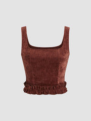 Square Neck Lettuce Trim Tank Top