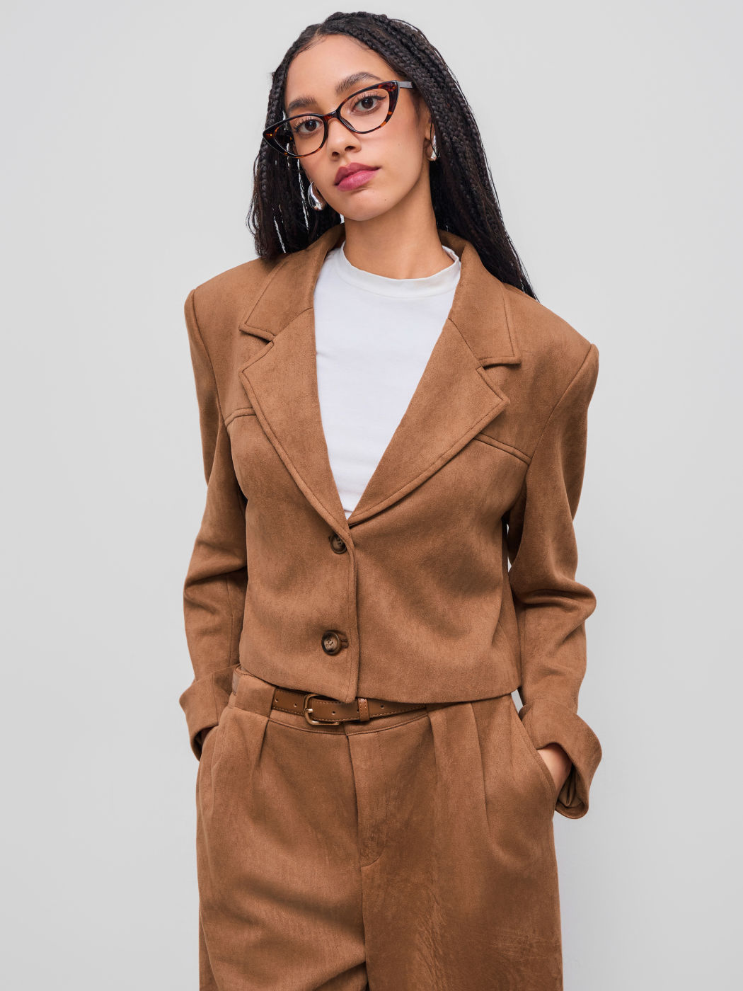 Suede Notched Collar Blazer