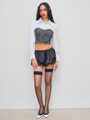 Tweed Collar Patchy Fringe Crop Blouse