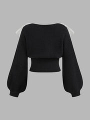 Knit Boat Neck Bowknot Crop Oversized Sweater