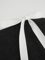 Knit Boat Neck Bowknot Crop Oversized Sweater