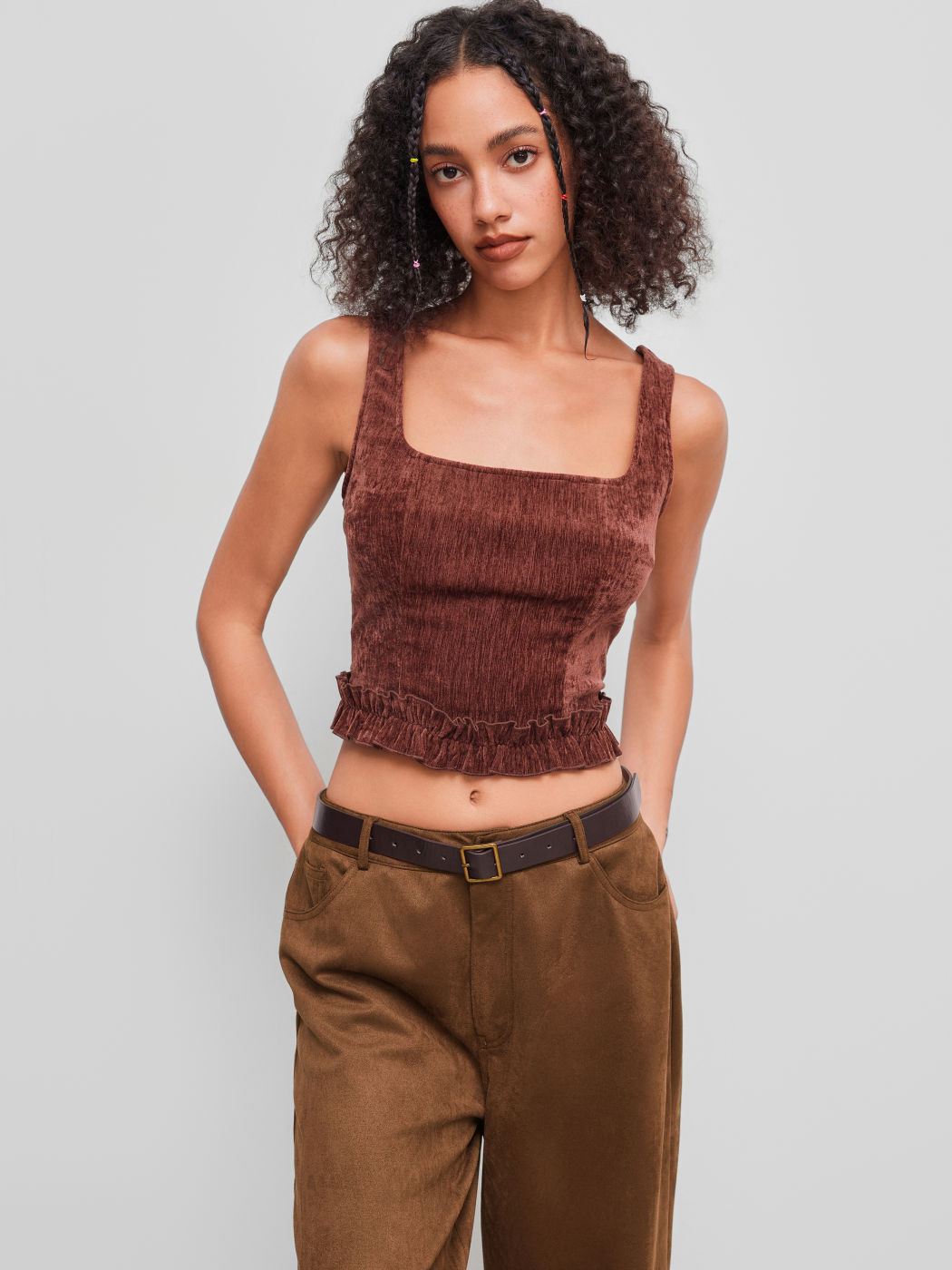 Square Neck Lettuce Trim Tank Top