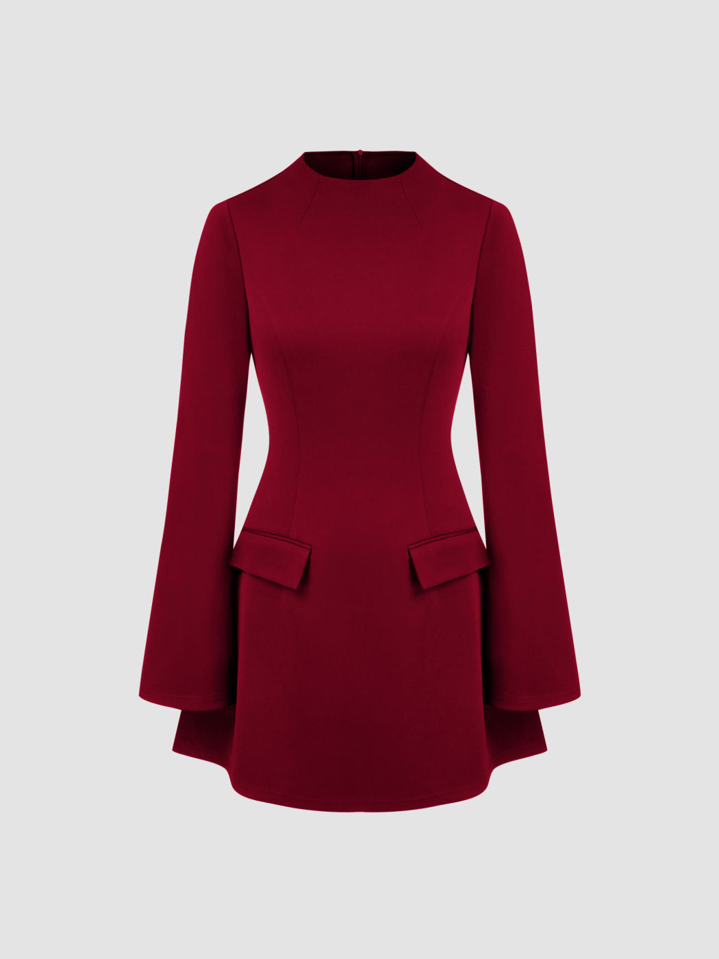 High Neck Solid Long Sleeve Mini Dress