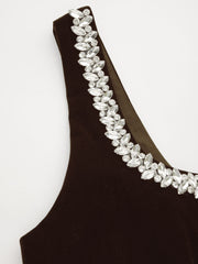 Velvet Rhinestone Ruffle Maxi Dress