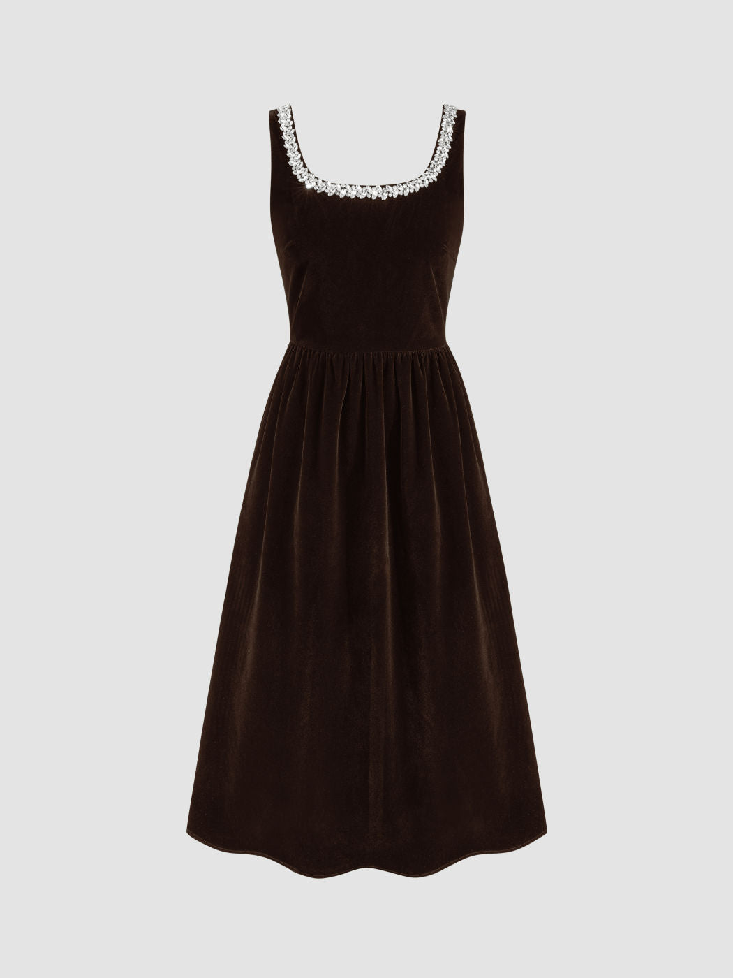 Velvet Rhinestone Ruffle Maxi Dress