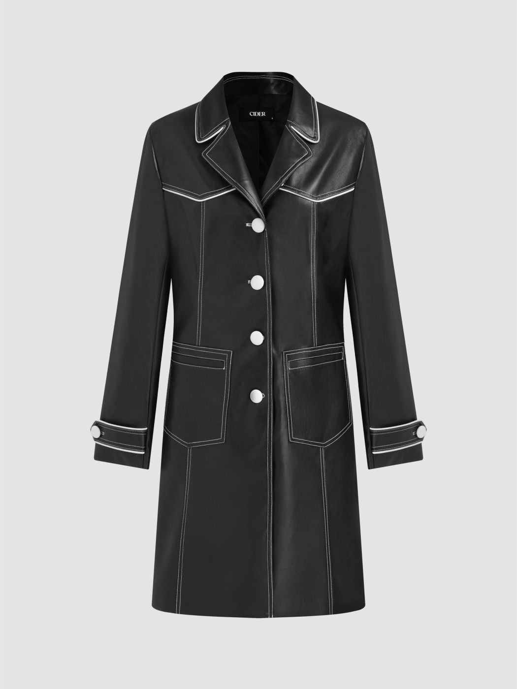 Faux Leather Collar Contrasting Binding Jacket