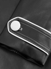 Faux Leather Collar Contrasting Binding Jacket