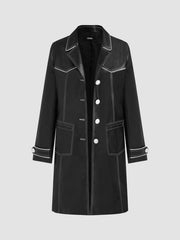 Faux Leather Collar Contrasting Binding Jacket