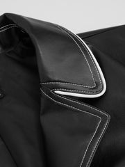 Faux Leather Collar Contrasting Binding Jacket