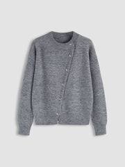 Knit Wool-blend Asymmetrical Button Up Oversized Long Sleeve Sweater