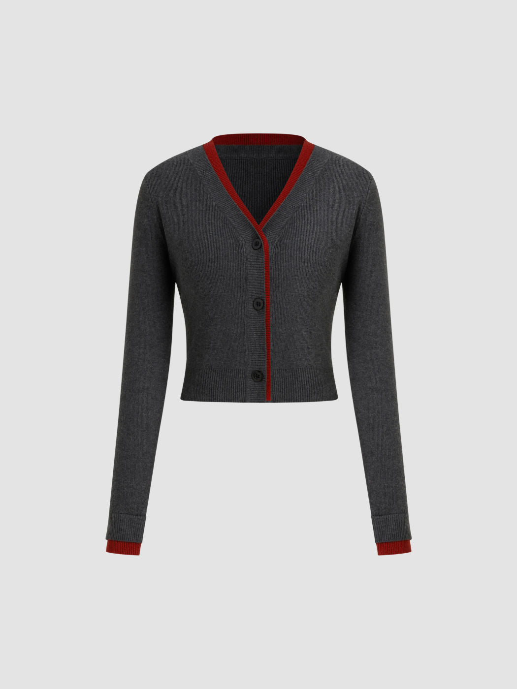 Knit V-neck Contrasting Binding Cardigan