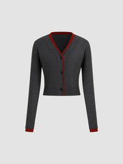 Knit V-neck Contrasting Binding Cardigan