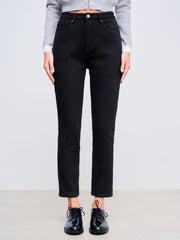 High Stretch Cider Denim Mid Rise Cropped Straight Leg Jeans