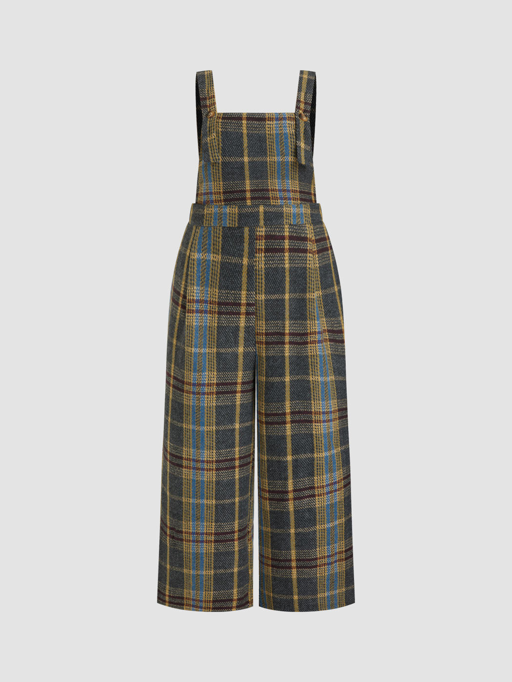 Tweed Plaid Pocket Wide Leg Jumpsuit Curve & Plus