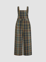 Tweed Plaid Pocket Wide Leg Jumpsuit Curve & Plus
