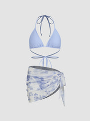 Vintage Printed Halter Bikini 3-Piece Set