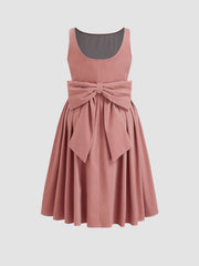 Velvet Boat Neck Bowknot Midi Dress Curve & Plus