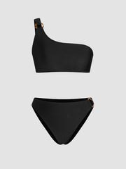 Asymmetrical Neck O-Ring One-Shoulder Cheeky Bikini Set