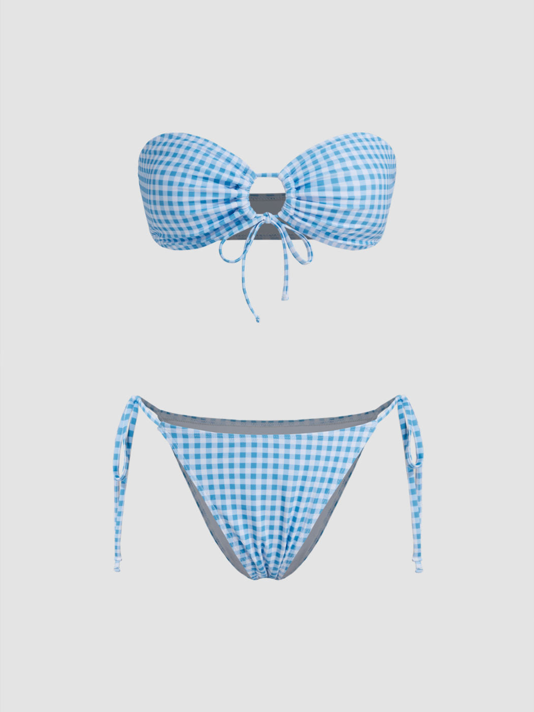 Gingham Knotted Bandeau Bikini Set