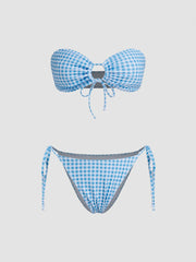 Gingham Knotted Bandeau Bikini Set