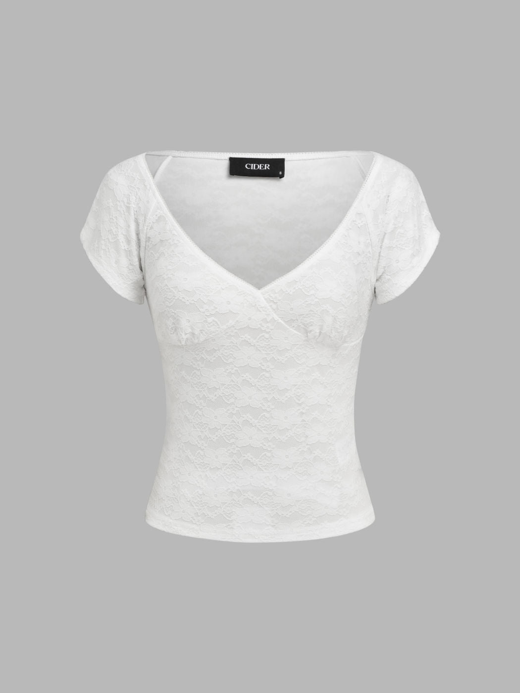Lace V-neck Floral Short Sleeve Tee