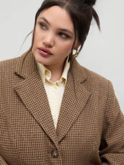 Wool-look Collar Two Tone Houndstooth Blazer Curve & Plus