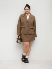 Wool-look Collar Two Tone Houndstooth Blazer Curve & Plus