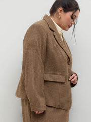 Wool-look Collar Two Tone Houndstooth Blazer Curve & Plus