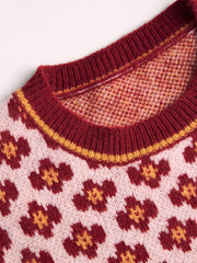 Knit Round Neck Floral Sweater
