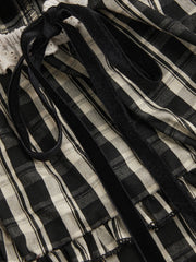 100% Cotton Check Knotted Lettuce Trim Shirred Top