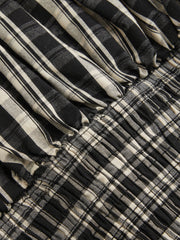 100% Cotton Check Knotted Lettuce Trim Shirred Top