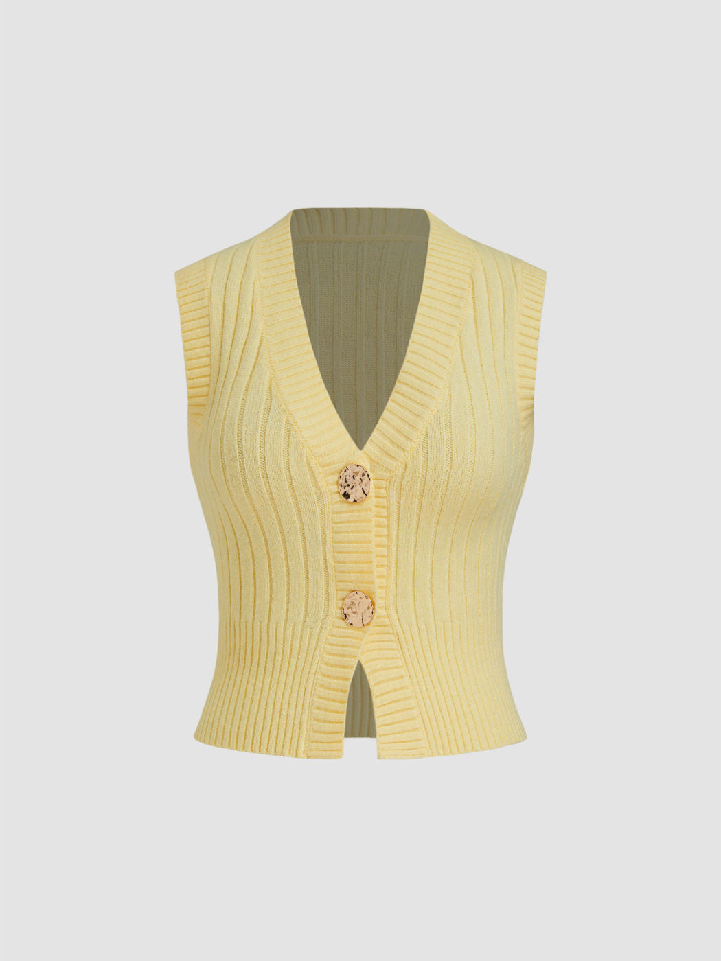 Knit V-neck Solid Metal Button Vest