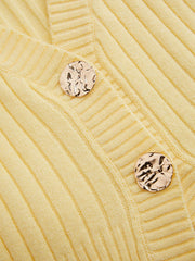 Knit V-neck Solid Metal Button Vest