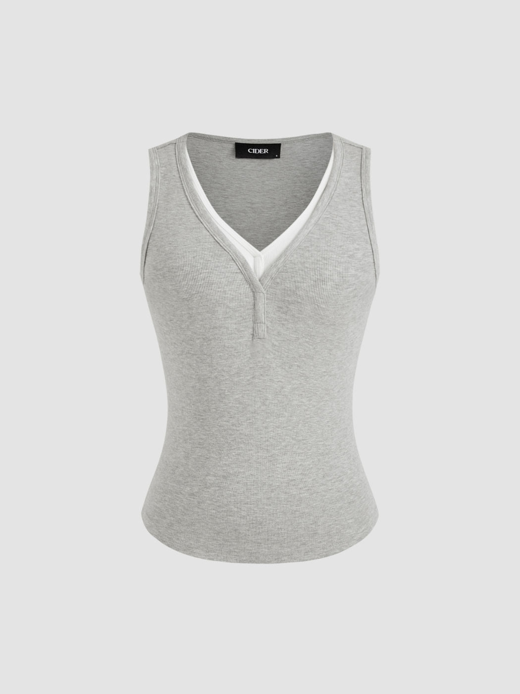 Cotton-blend V-neck Two Tone Tank Top