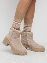 FAUX SUEDE CHUNKY HEEL ANKLE BOOTS
