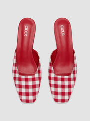 GINGHAM SQUARE TOE FABRIC HEELS