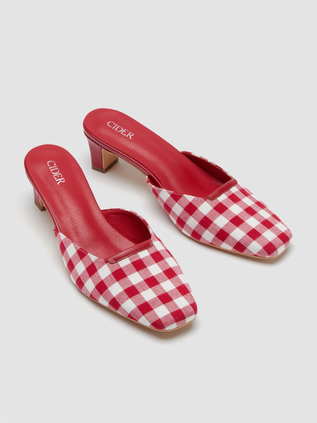GINGHAM SQUARE TOE FABRIC HEELS