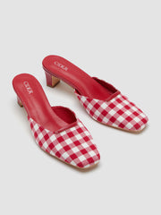 GINGHAM SQUARE TOE FABRIC HEELS