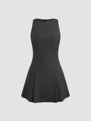 Boat Neck Pleated Mini Dress
