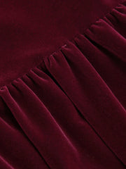 Velvet Mandarin Collar Bubble Hem Lace Mini Dress