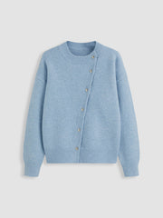 Knit Wool-blend Asymmetrical Button Up Oversized Long Sleeve Sweater