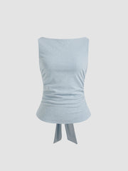 Boat Neck Rhinestone Knotted Tank Top