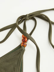 Halter Neckline O-Ring Beaded Cheeky Bikini Set