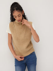 Solid Zip Up Knitted Vest