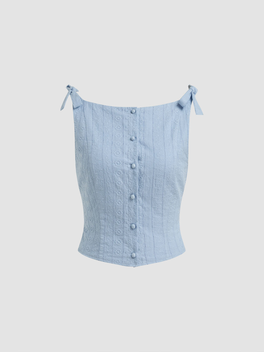 Cotton Boat Neck Embroidery Floral Bowknot Tank Top