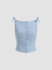 Cotton Boat Neck Embroidery Floral Bowknot Tank Top